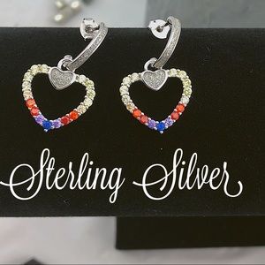 Sterling Silver Multi colored heart earrings
